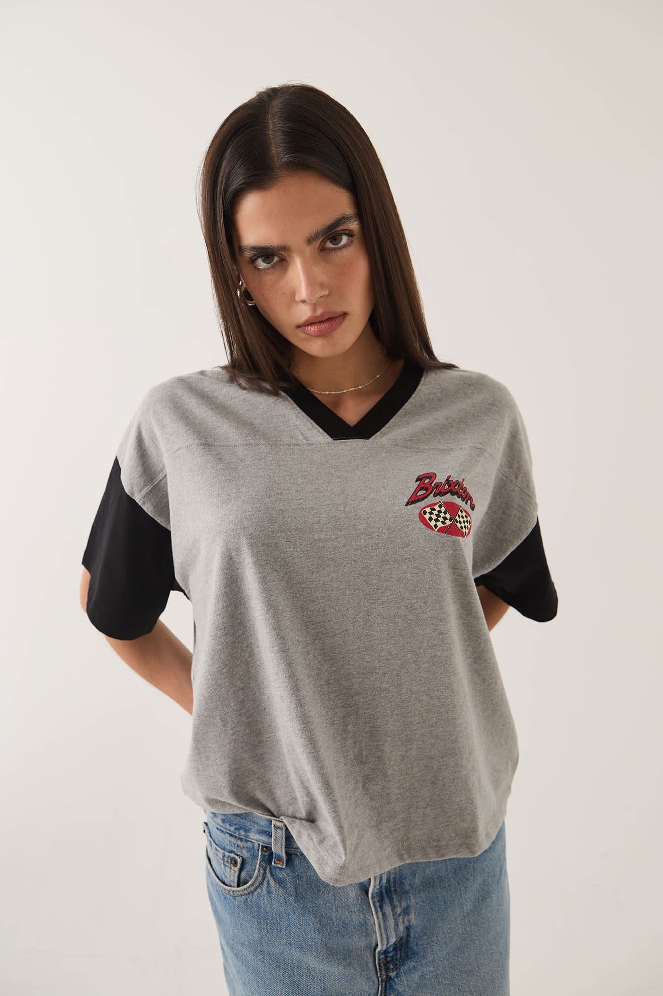 Winner's Circle Boxy Football Tee - Heather Grey/Black