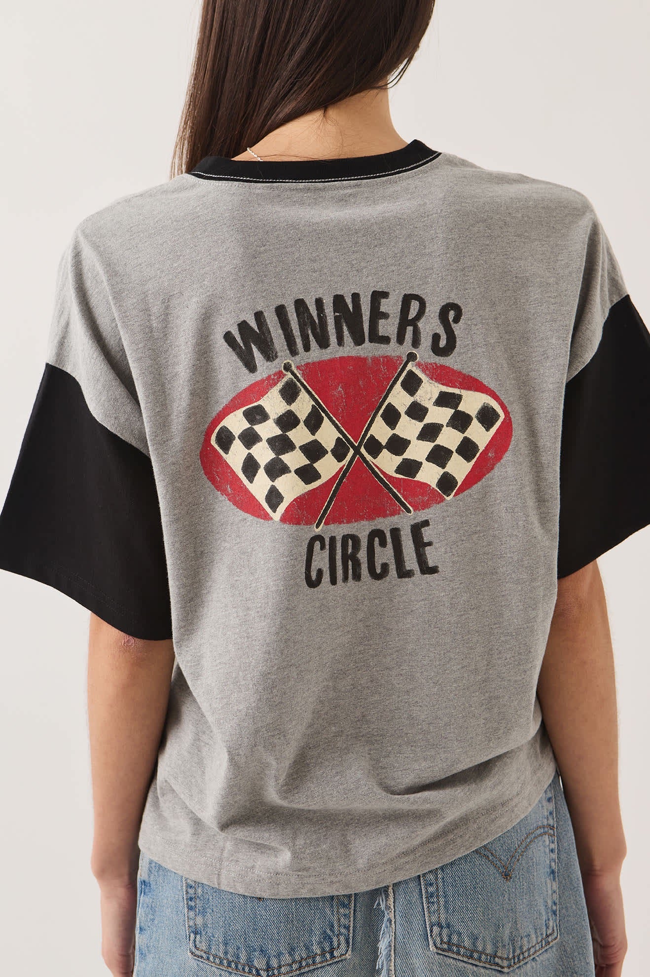 Winner's Circle Boxy Football Tee - Heather Grey/Black