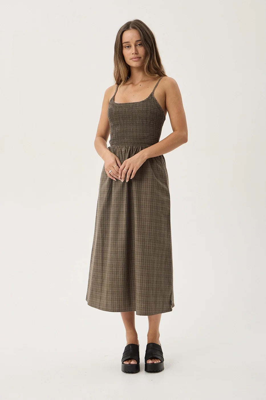 Shadow Midi Dress - Stone Check