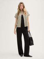 Linen Short Sleeve Blouse - Natural Zig Zag