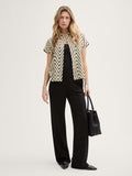 Linen Short Sleeve Blouse - Natural Zig Zag