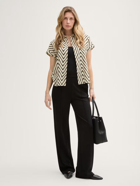 Linen Short Sleeve Blouse - Natural Zig Zag