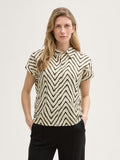 Linen Short Sleeve Blouse - Natural Zig Zag