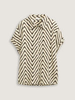 Linen Short Sleeve Blouse - Natural Zig Zag