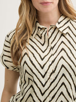 Linen Short Sleeve Blouse - Natural Zig Zag
