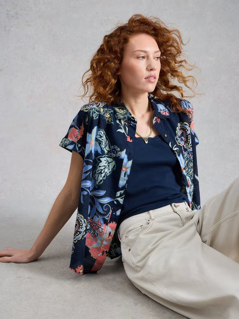 Orla Button Through Shirt - Navy Multi