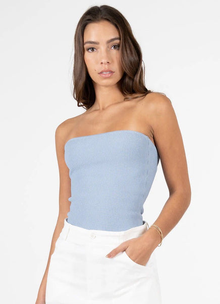 Blue Snatched Rib Tube Top | Tops | PrettyLittleThing USA