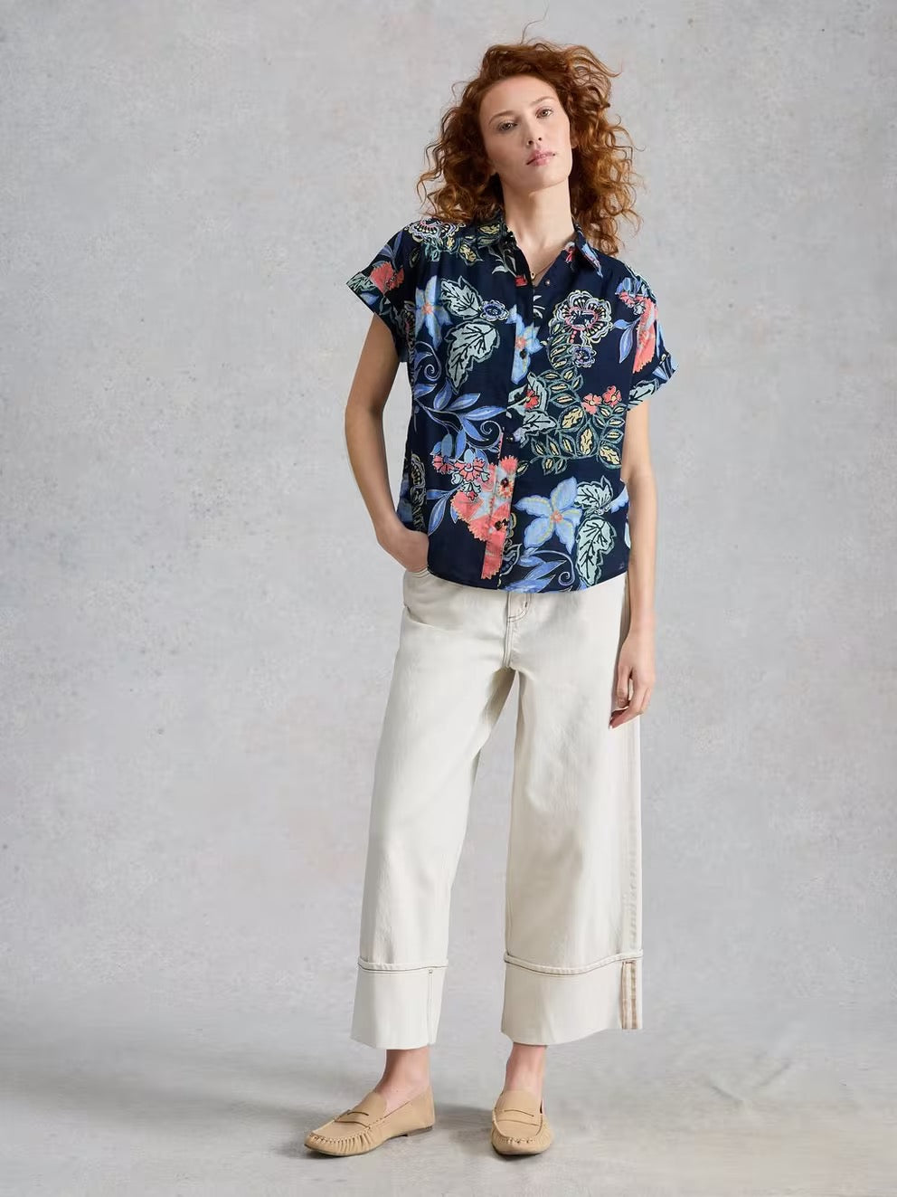 Orla Button Through Shirt - Navy Multi