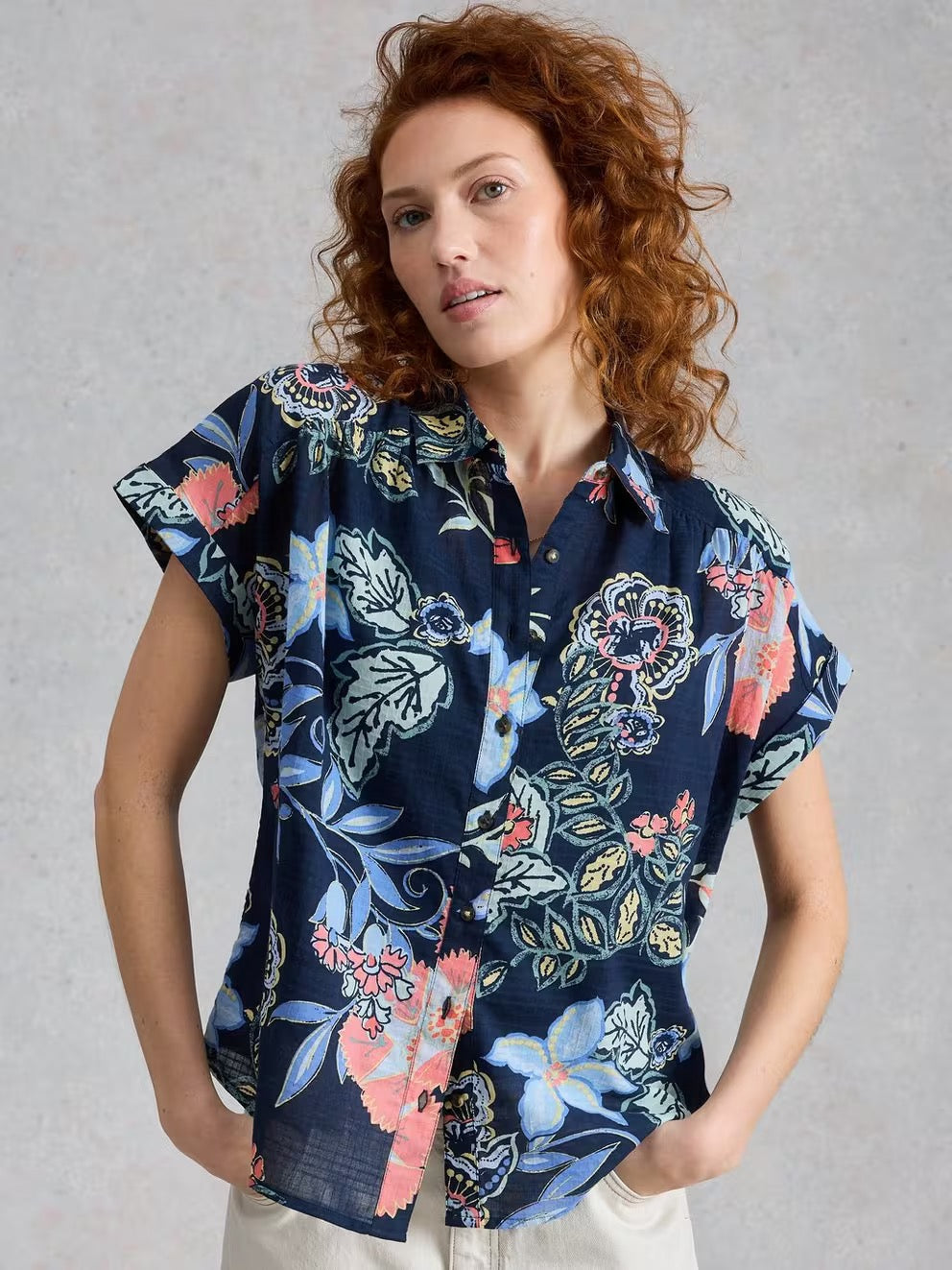 Orla Button Through Shirt - Navy Multi