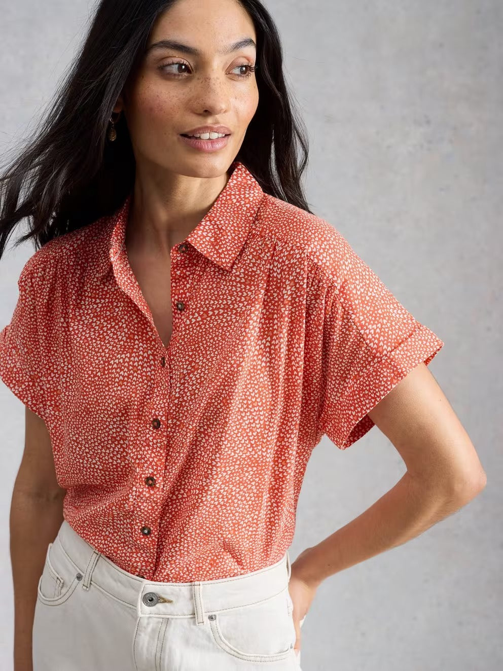 Orla Button Through Shirt - Red Print