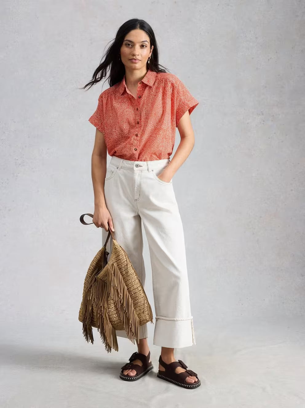 Orla Button Through Shirt - Red Print