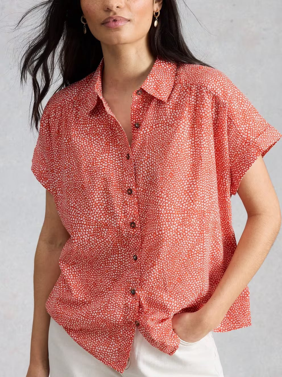 Orla Button Through Shirt - Red Print