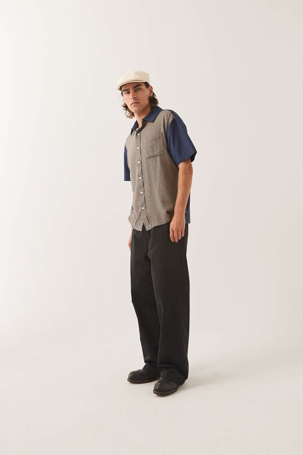 Cru Short Sleeve Woven - Classic Navy Colourblocked