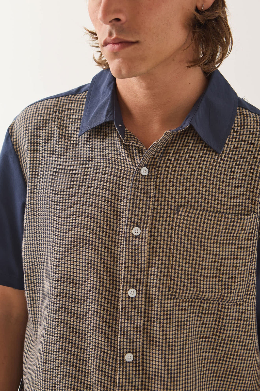 Cru Short Sleeve Woven - Classic Navy Colourblocked