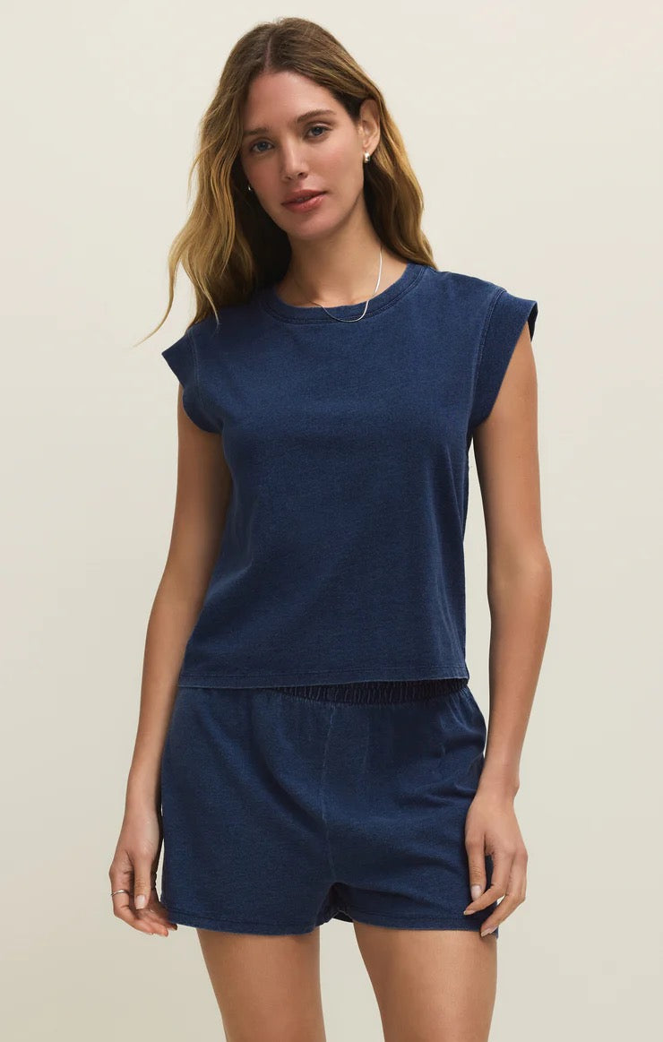 Camino Jersey Denim Top - Indigo