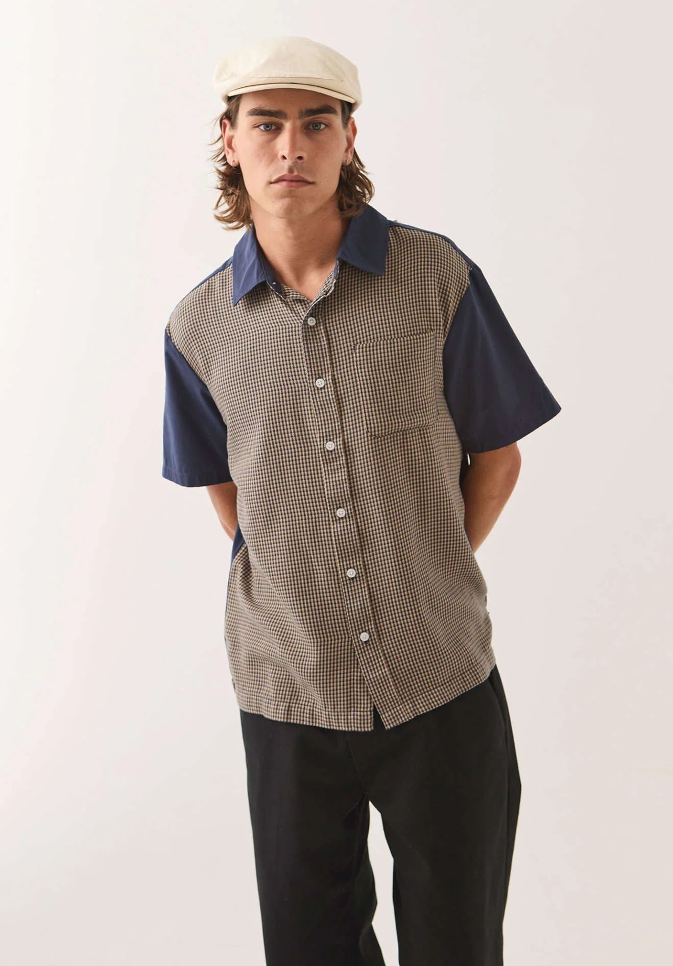 Cru Short Sleeve Woven - Classic Navy Colourblocked
