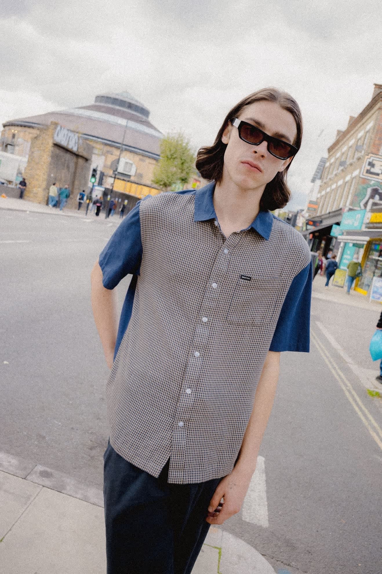 Cru Short Sleeve Woven - Classic Navy Colourblocked