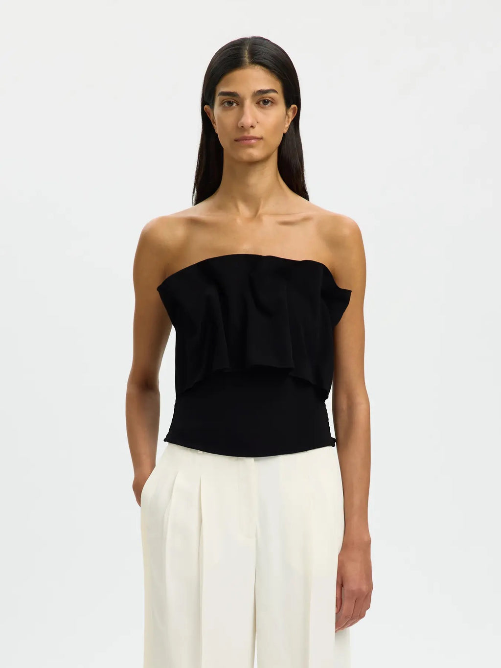 Vinelle Pleated Bandeau Top - Black