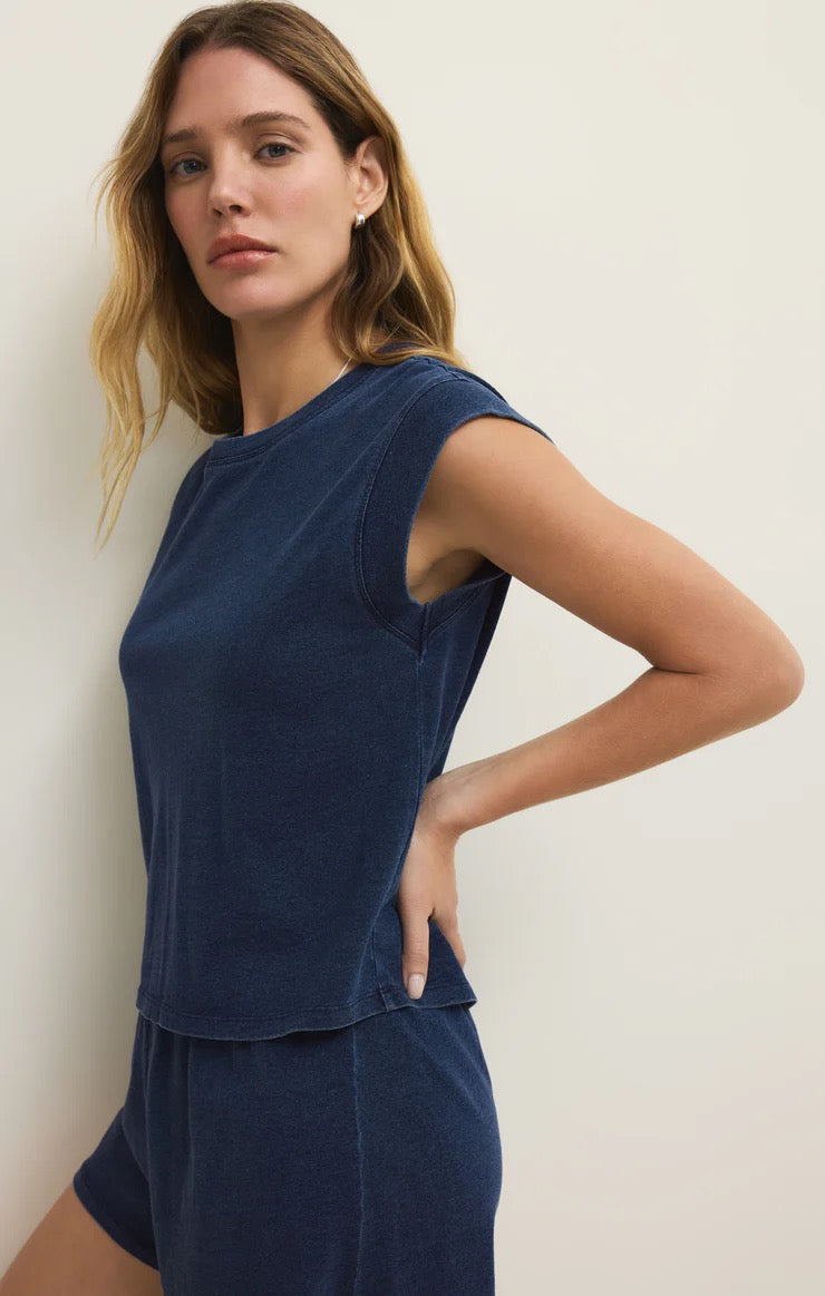 Camino Jersey Denim Top - Indigo
