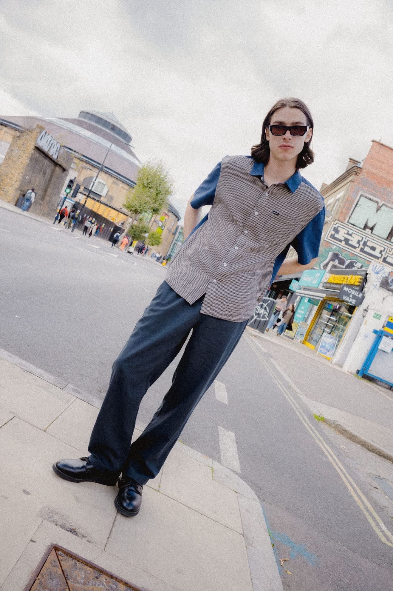 Cru Short Sleeve Woven - Classic Navy Colourblocked