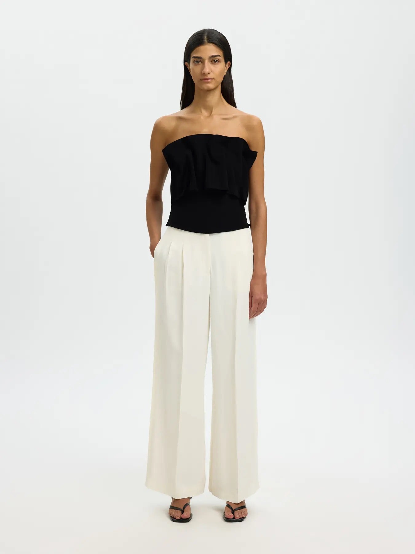 Vinelle Pleated Bandeau Top - Black