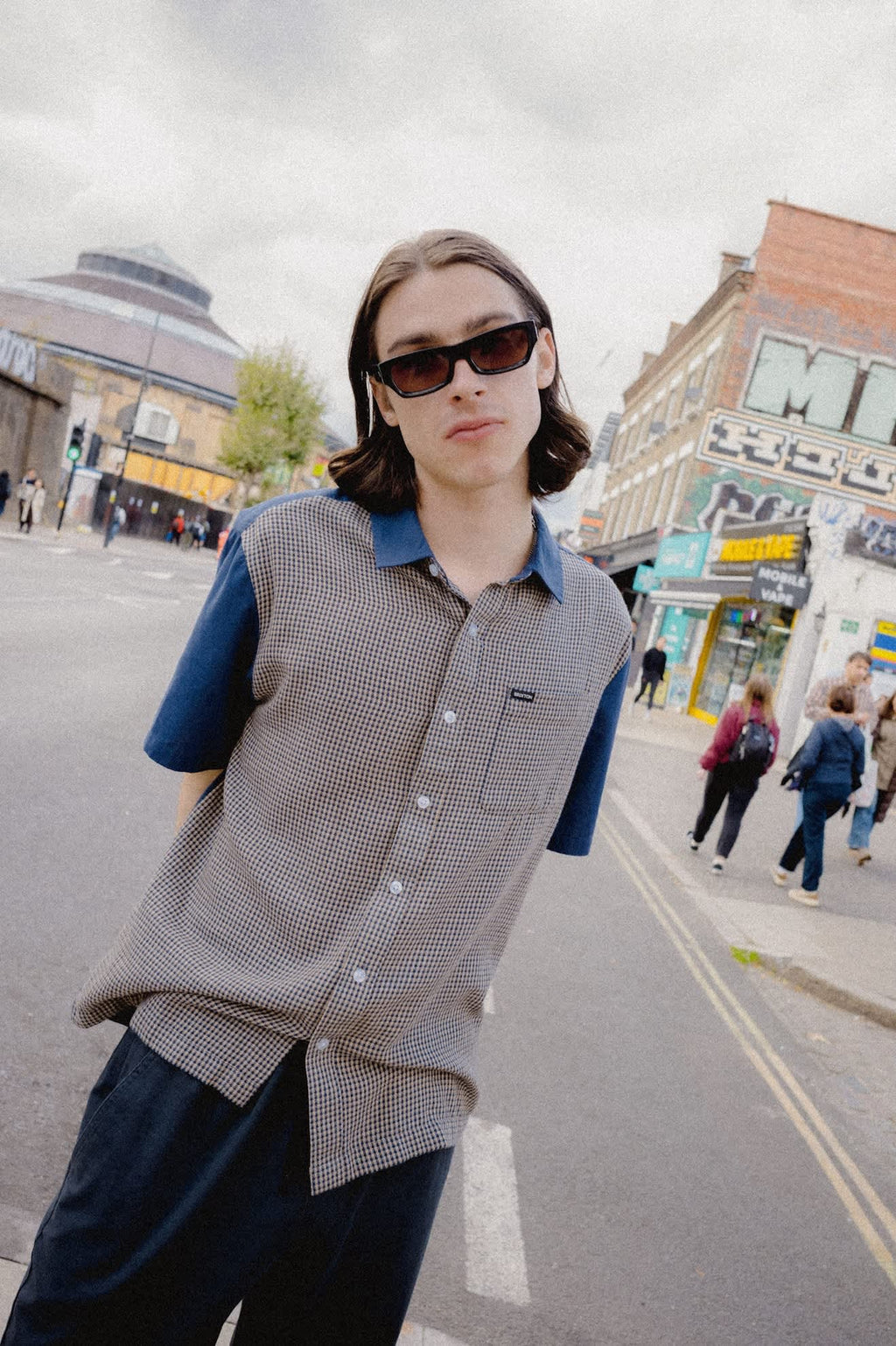 Cru Short Sleeve Woven - Classic Navy Colourblocked