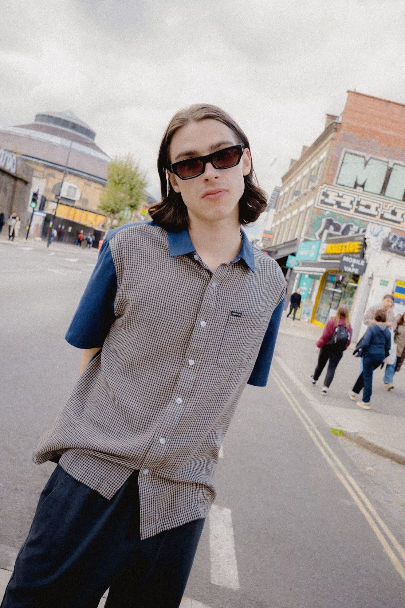 Cru Short Sleeve Woven - Classic Navy Colourblocked