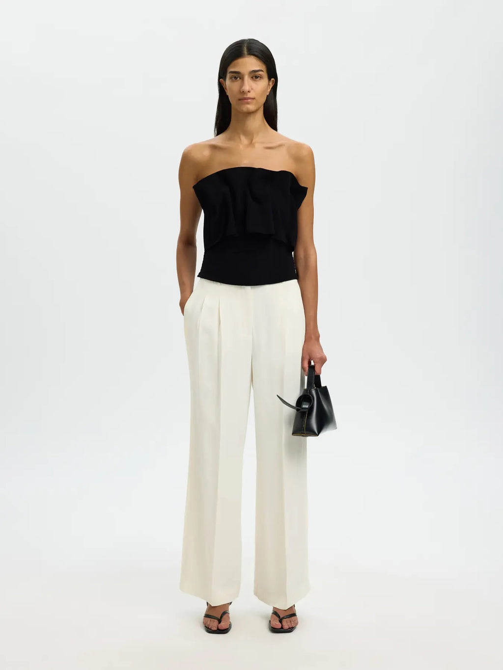 Vinelle Pleated Bandeau Top - Black