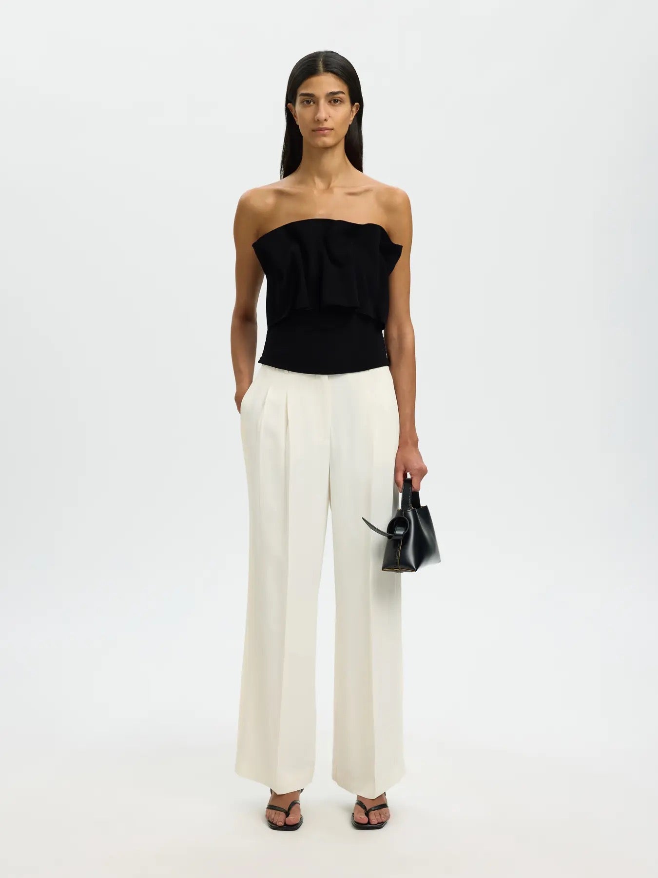 Vinelle Pleated Bandeau Top - Black