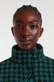 Black & Green Houndstooth Quilted Coat