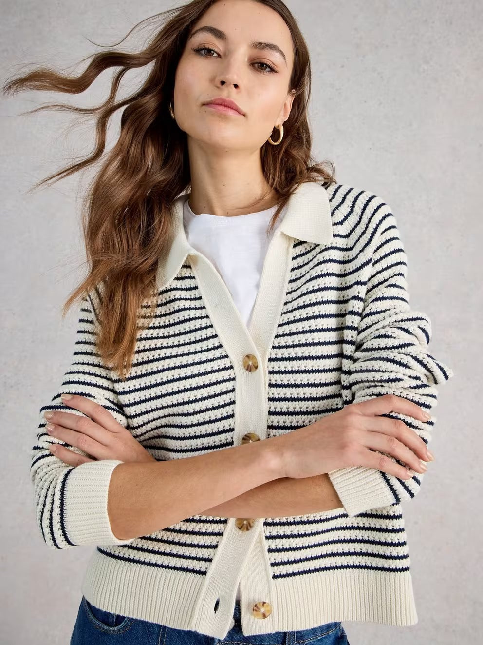 Chaterly Stripe Cardigan - Ivory Multi