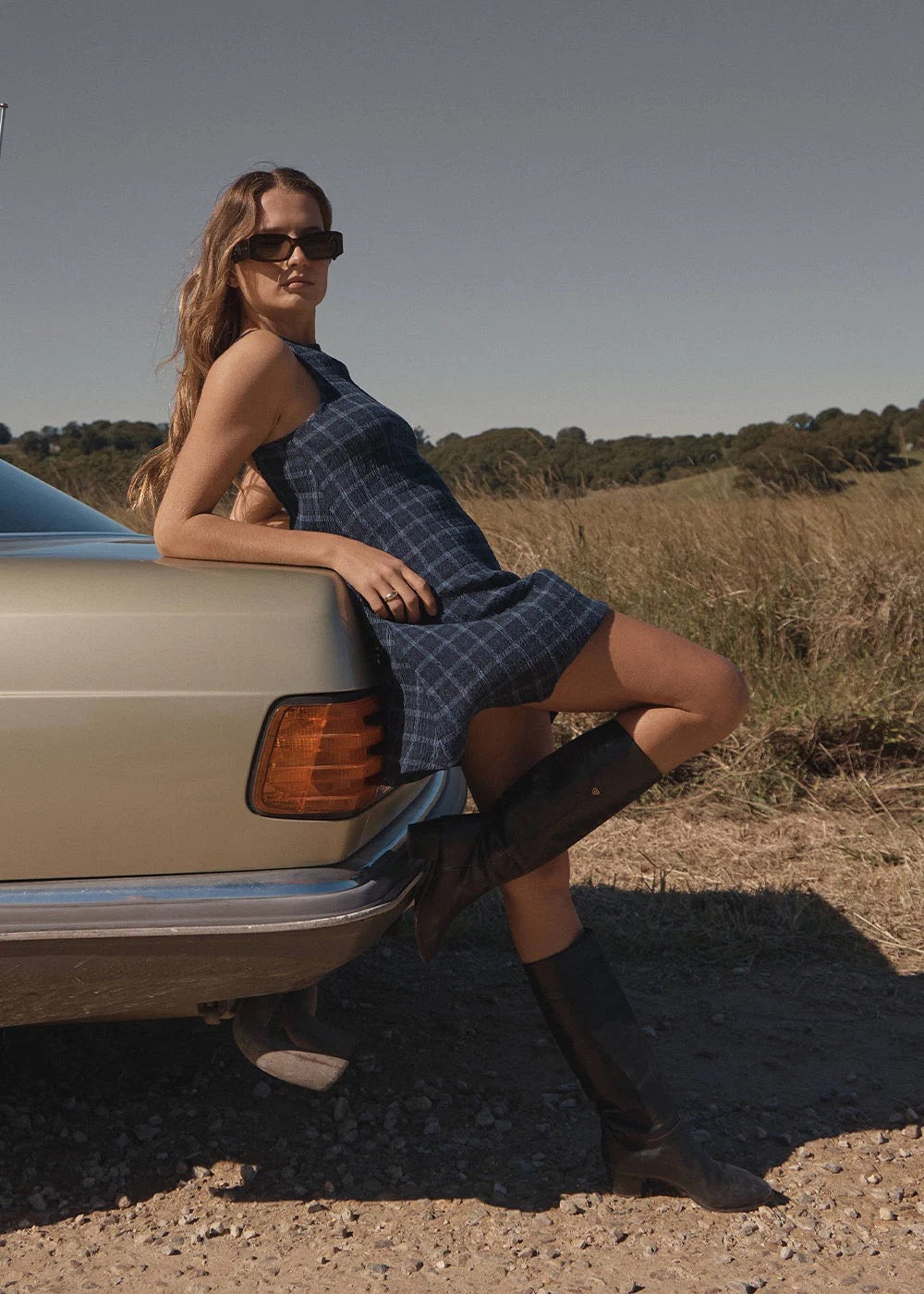 Sammy Thea  Hemp Seersucker Check Dress - Midnight Check