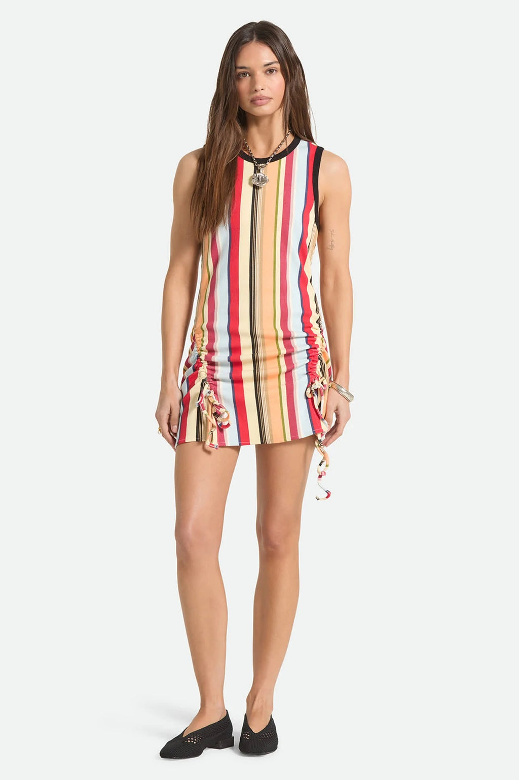 Ribbed Cinch Mini Dress - Peach Cobbler Multi