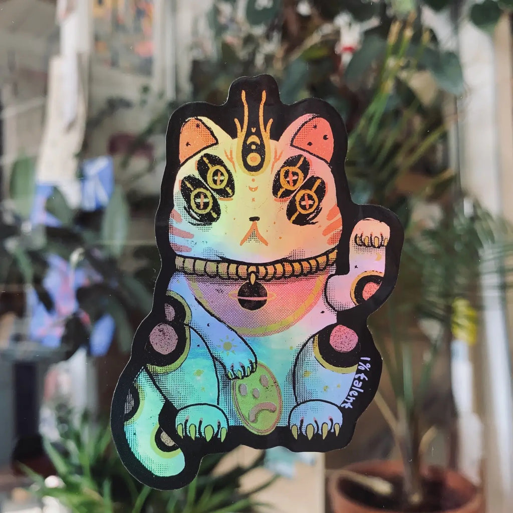 Holographic Lucky Space Cat Sticker