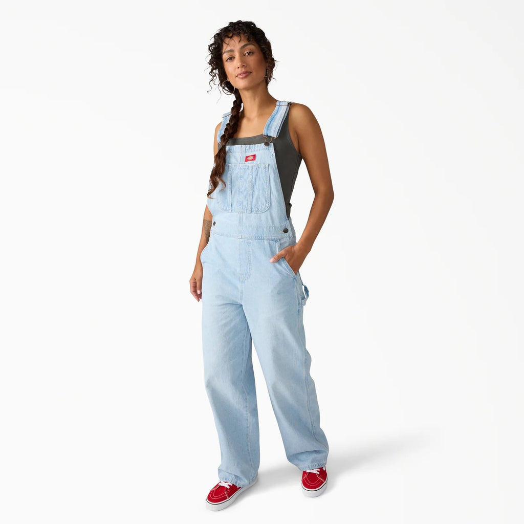 Loose Denim Bib Overalls - Fog Blue