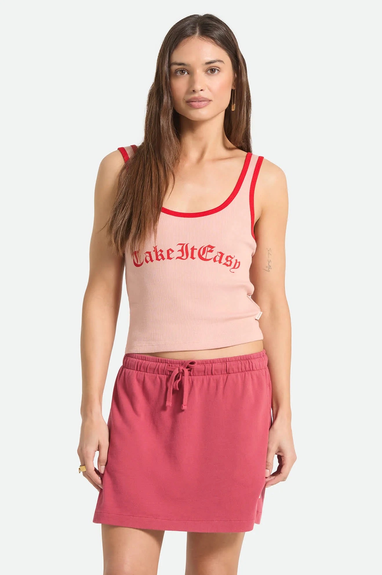 Take It Easy Ringer A Tank - Silver Pink