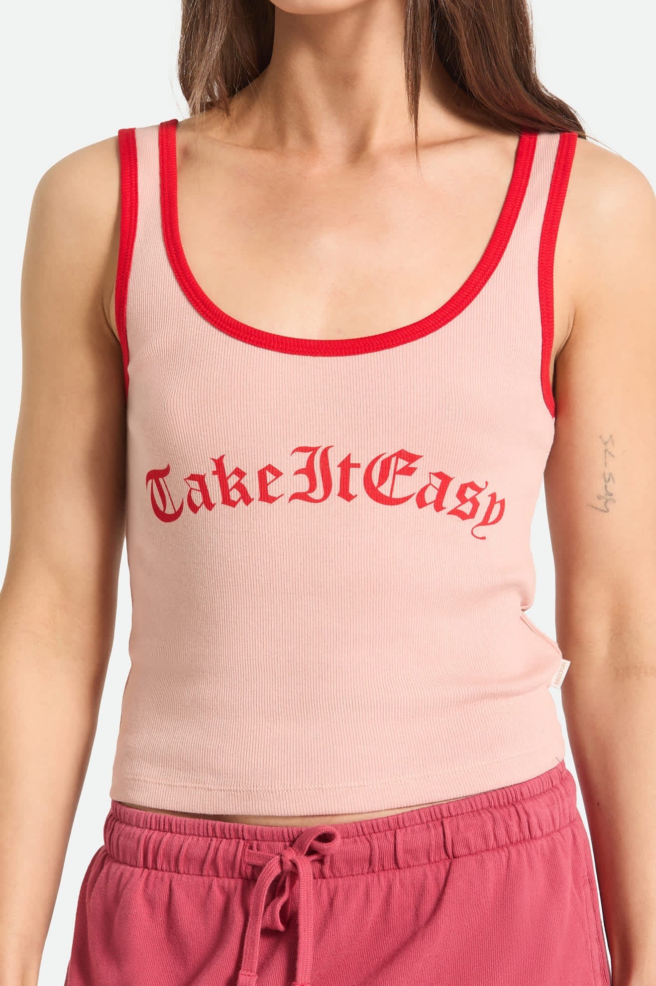 Take It Easy Ringer A Tank - Silver Pink