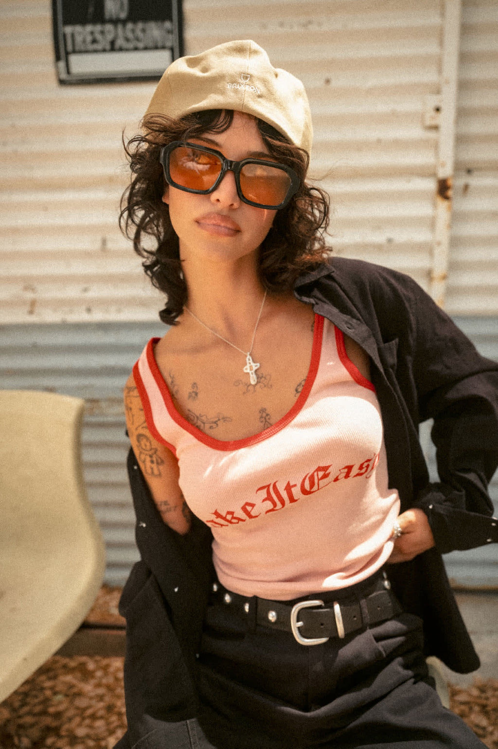 Take It Easy Ringer A Tank - Silver Pink