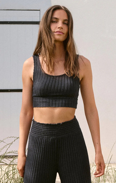 Zoe Rib Tank Bra - Black Sand