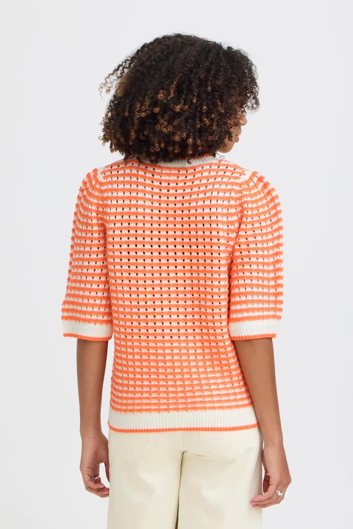 Ardina Cardigan - Birch/Mandarin Red Stripe