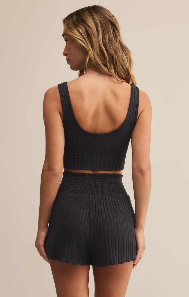 Zoe Rib Tank Bra - Black Sand