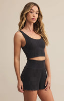 Zoe Rib Tank Bra - Black Sand