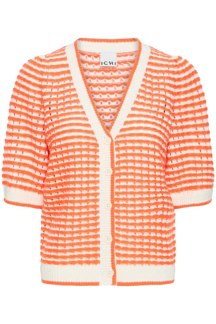 Ardina Cardigan - Birch/Mandarin Red Stripe