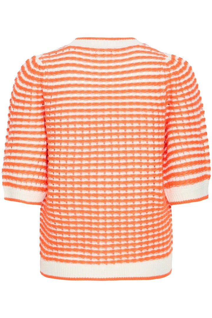 Ardina Cardigan - Birch/Mandarin Red Stripe