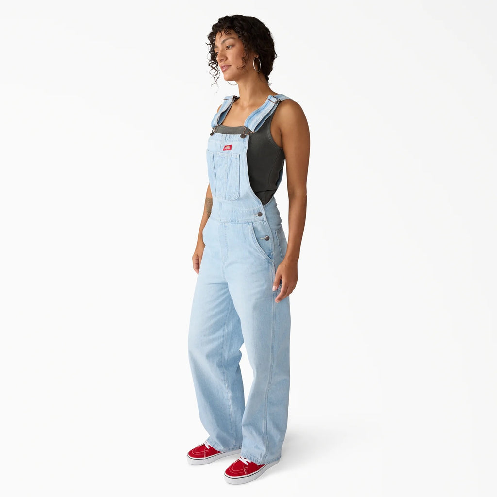 Loose Denim Bib Overalls - Fog Blue