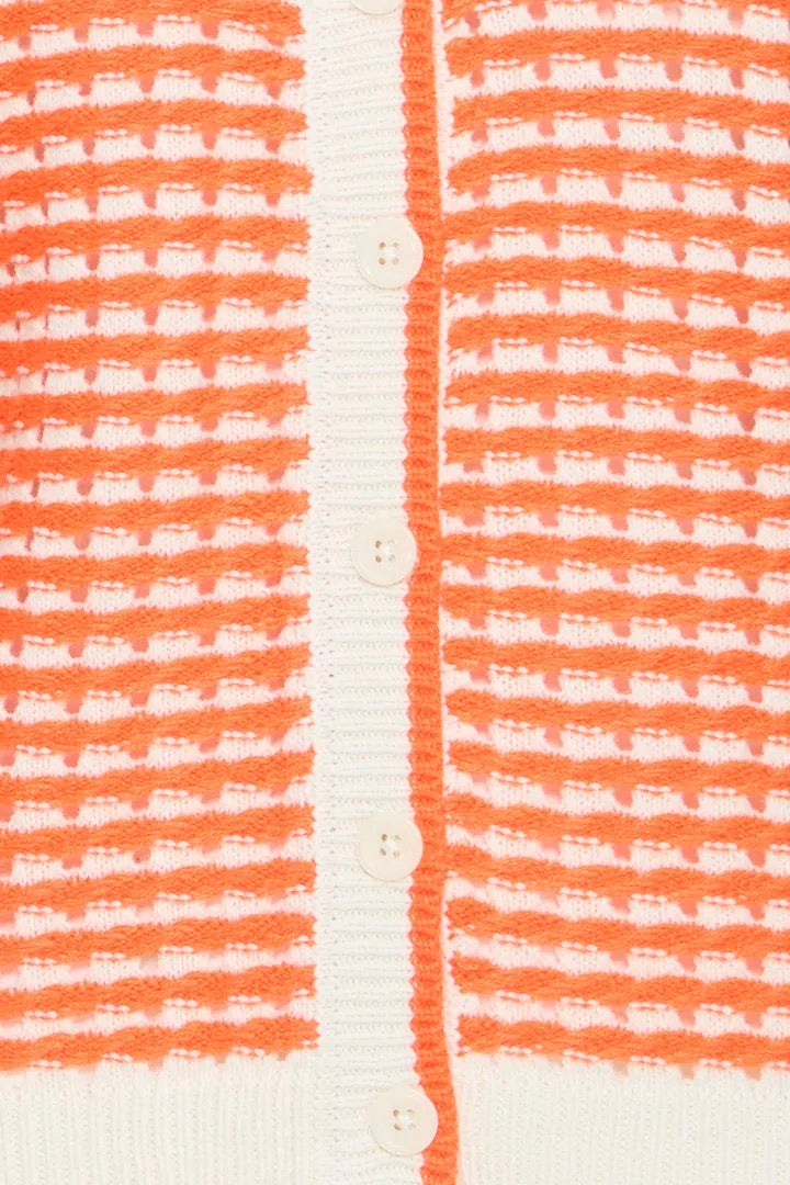 Ardina Cardigan - Birch/Mandarin Red Stripe