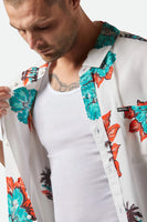 Cru Print Short Sleeve Woven - Off White/Aquatic Green Floral