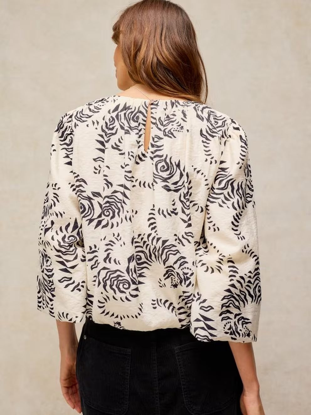 Lyra Bubble Hem Top - Ivory Print