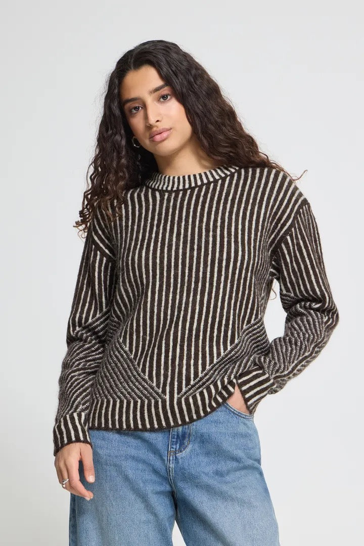 Kamara Long Sleeve Stripes Pullover - Chocolate