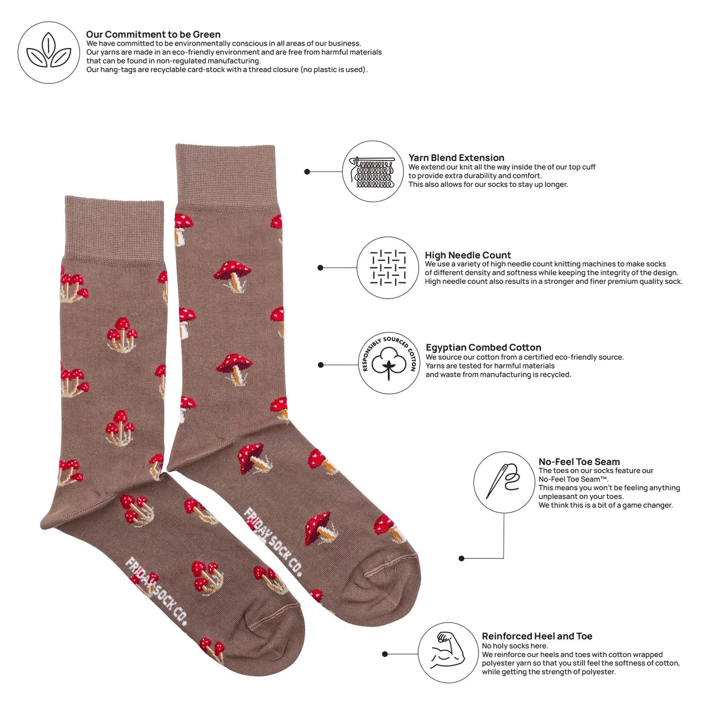 Mushroom Mismatched Socks M